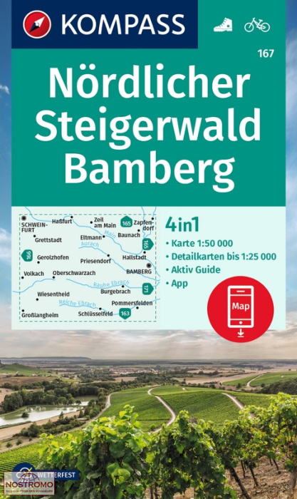 167 NÖRDLICHER STEIGERWALD - BAMBERG | carte de randonnée Kompass