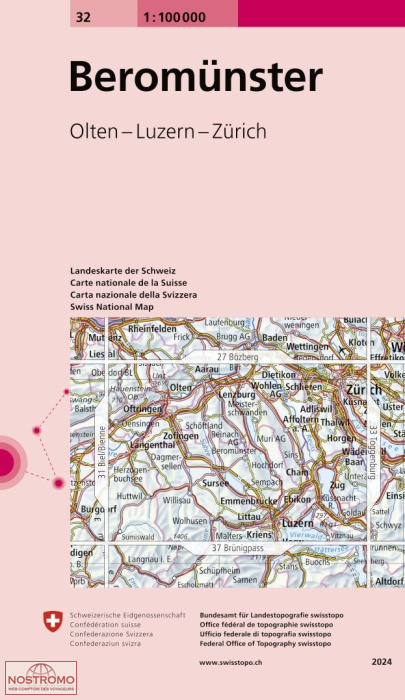 32 BEROMÜNSTER - OLTEN - LUZERN - ZÜRICH | Swisstopo topographic map