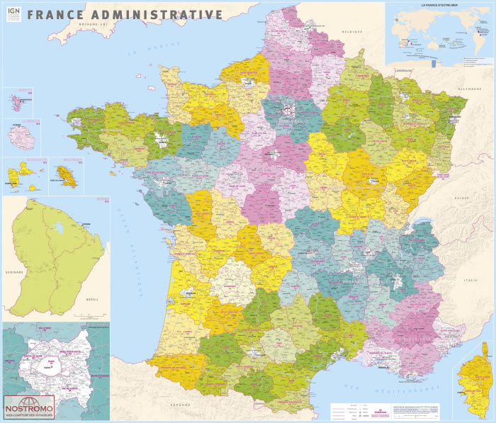 FRANCE ADMINISTRATIVE | IGN wall map