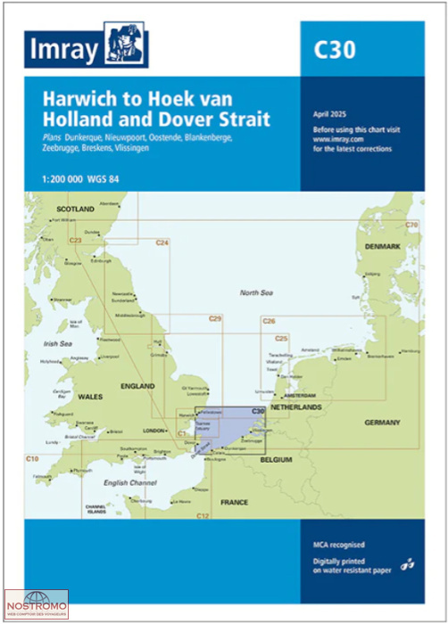 C30 HARWICH TO HOEK VAN HOLLAND AND DOVER STRAIT | Imray nautical chart