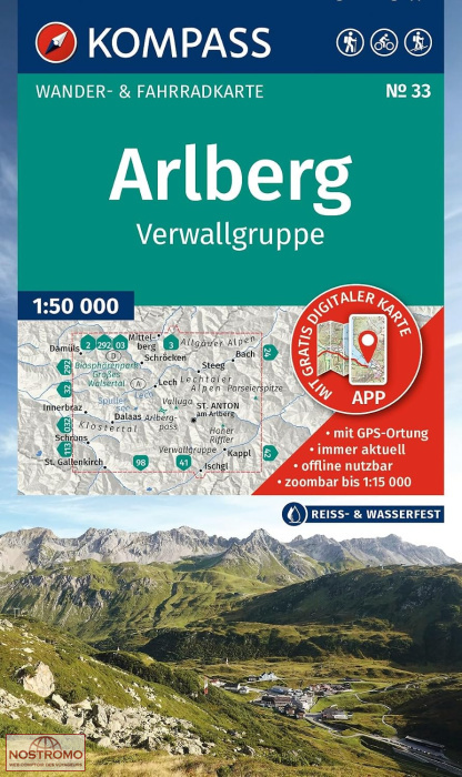ARLBERG - VERWALGRUPPE 33 | carte de randonnée Kompass