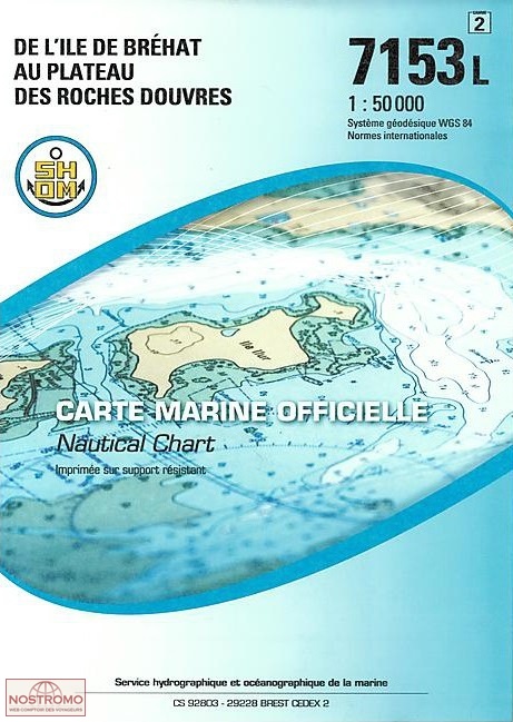 7153L FROM THE ISLAND OF BRÉHAT TO THE PLATEAU DES ROCHES DOUVRES | SHOM nautical chart