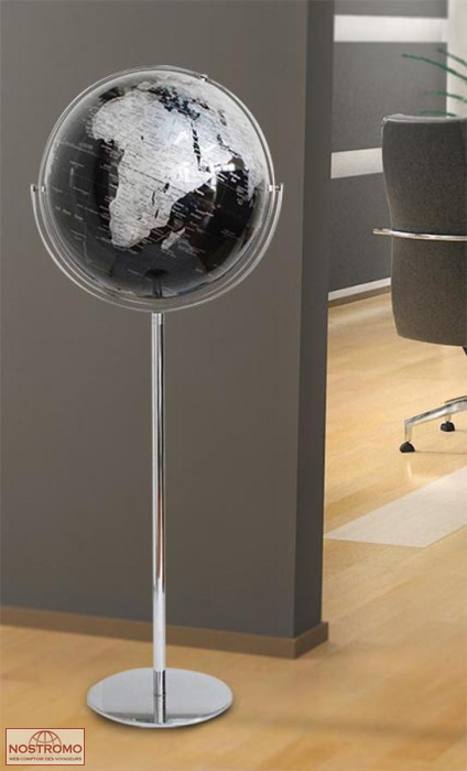 GLOBE RELIEF NOIR CARTO ARGENT POLITIQUE