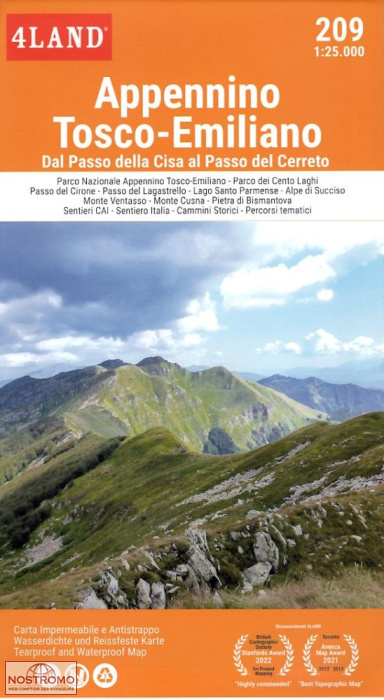 209 APPENNINO TOSCO-EMILIANO | carte de randonnée 4Land