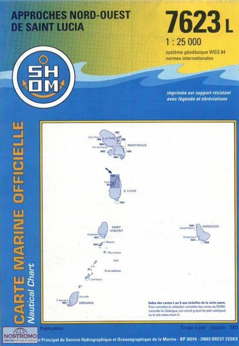 7623L APPROCHES NORD-OUEST DE SAINT LUCIA | carte marine SHOM