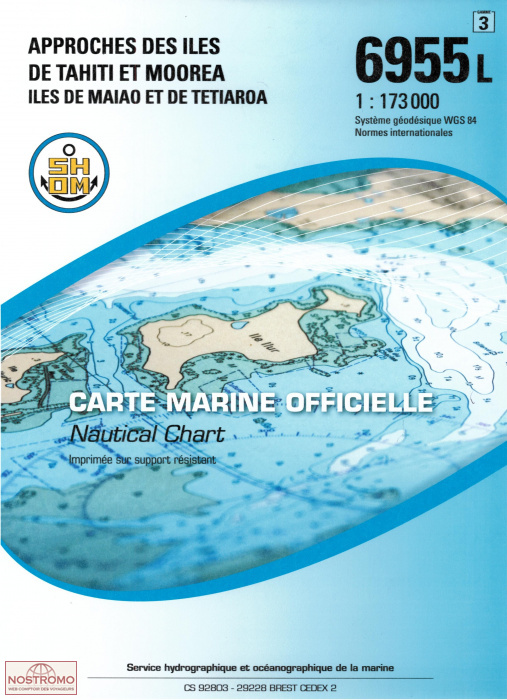 6955L APPROCHES DES ÎLES DE TAHITI ET DE MOOREA | carte marine SHOM