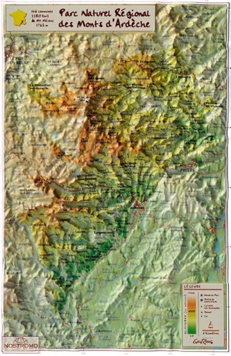 PARC NATUREL RÉGIONAL DES MONTS D'ARDÈCHE | Géorelief relief map