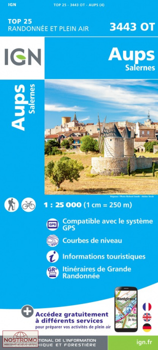 3443OT AUPS - SALERNES | carte de randonnée IGN