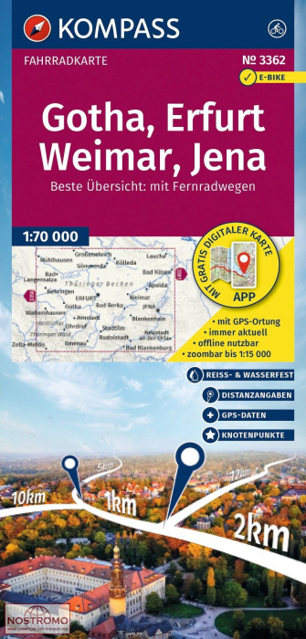 3362 GOTHA - ERFURT - WEIMAR - JENA | carte de cyclotourisme Kompass