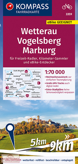 3359 WETTERAU - VOGELSBERG - MARBURG | Kompass cycling map