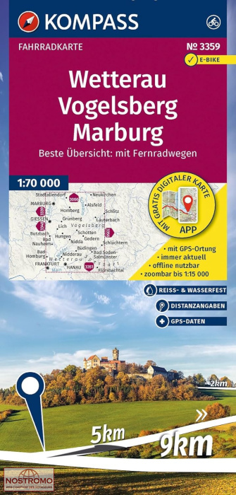 3359 WETTERAU - VOGELSBERG - MARBURG | Kompass cycling map