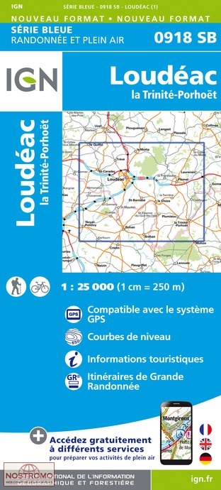 0918SB LOUDÉAC | carte de randonnée IGN