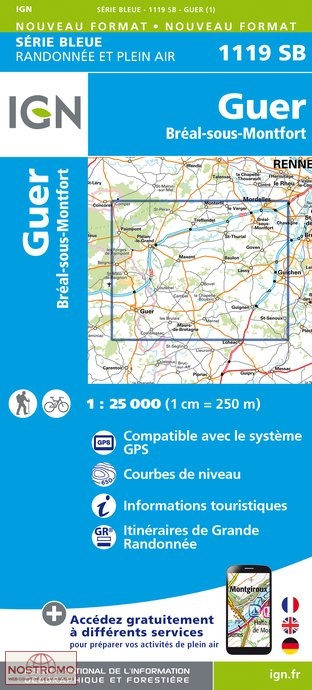 1119SB GUER | carte de randonnée IGN
