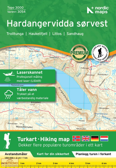 3054 HARDANGERVIDDA SØRVEST | carte de randonnée Nordic Maps