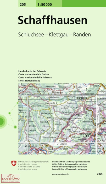 205 SCHAFFHAUSEN - SCHLUCHSEE - KLETTGAU - RANDEN | Swisstopo topographic map