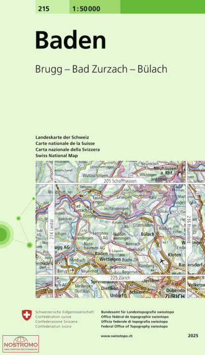 215 BADEN - BRUGG - BAD ZURZACH - BÜLACH | Swisstopo topographic map