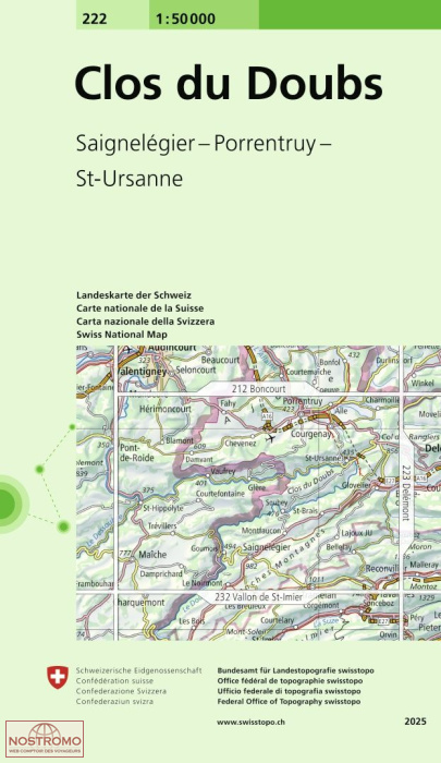 222 CLOS DU DOUBS - SAIGNELÉGIER - PORRENTRUY - ST-URSANNE | carte topographique Swisstopo