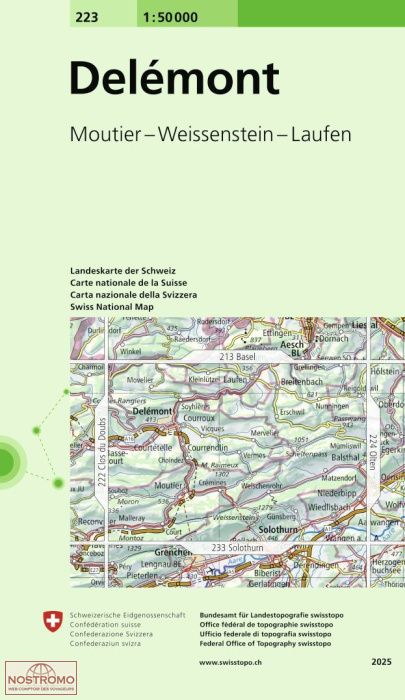 223 DELÉMONT - MOUTIER - WEISSENSTEIN - LAUFEN | carte topographique Swisstopo