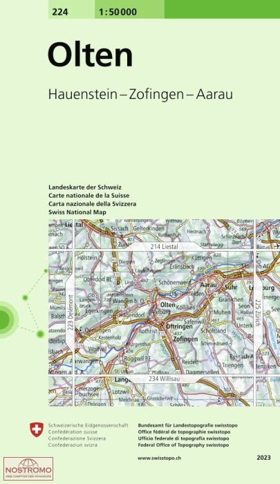 224 OLTEN - HAUENSTEIN - ZOFINGEN - AARAU | carte topographique Swisstopo