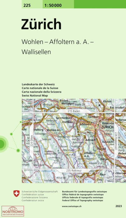225 ZÜRICH - WOHLEN - AFFOLTERN A. A. - WALLISELLEN | carte topographique Swisstopo