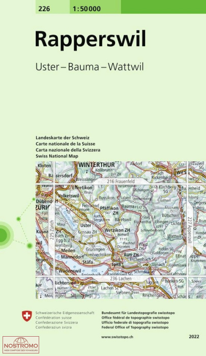 226 RAPPERSWILL - USTER - BAUMA - WATTWIL | Swisstopo topographic map