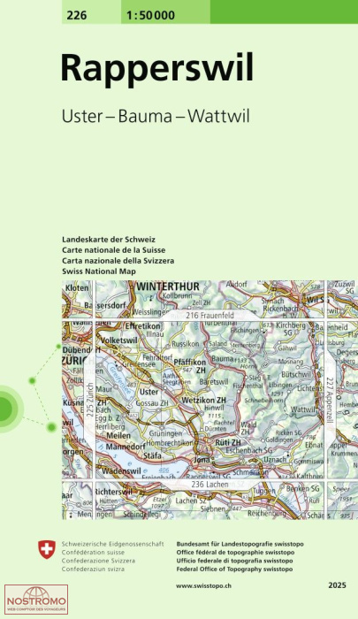 226 RAPPERSWILL - USTER - BAUMA - WATTWIL | Swisstopo topographic map