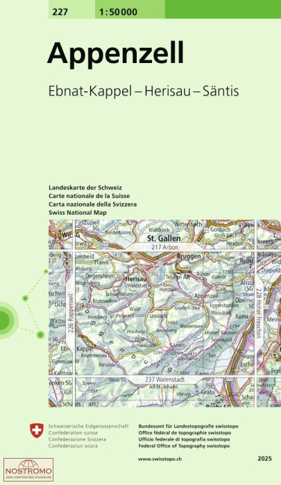 227 APPENZELL - EBNAT-KAPPEL - HERISAU - SÄNTIS | Swisstopo topographic map
