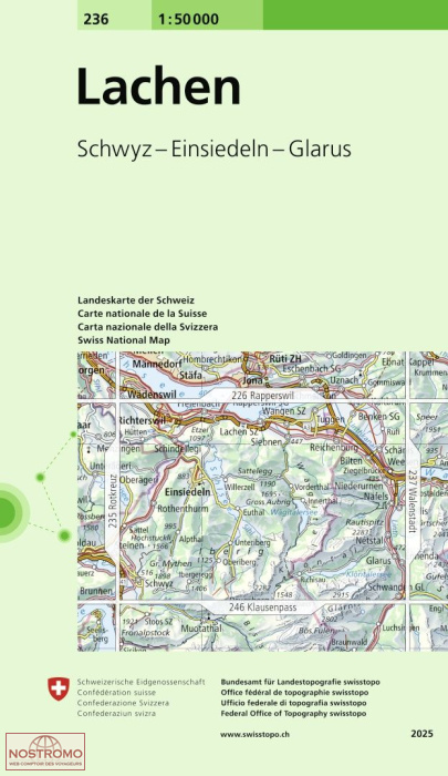 236 LACHEN - SCHWYZ - EINSIEDELN - GLARUS | carte topographique Swisstopo