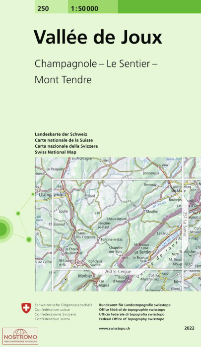 250 VALLÉE DE JOUX - CHAMPAGNOLE - LE SENTIER - MONT TENDRE | Swisstopo topographic map