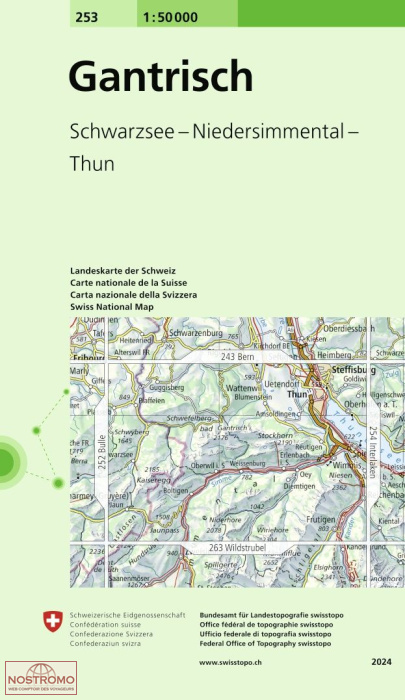 253 GANTRISCH - SCHWARZSEE - NIEDERSIMMENTAL - THUN | Swisstopo topographic map