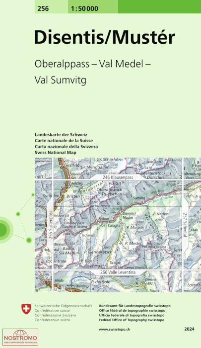 256 DISENTIS/MUSTÉR - OBERALPPASS - VAL MEDEL - VAL SUMVITG | Swisstopo topographic map