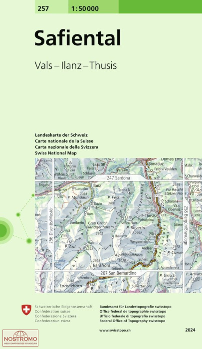 257 SAFIENTAL - VALS - ILANZ - THUSIS | Swisstopo topographic map