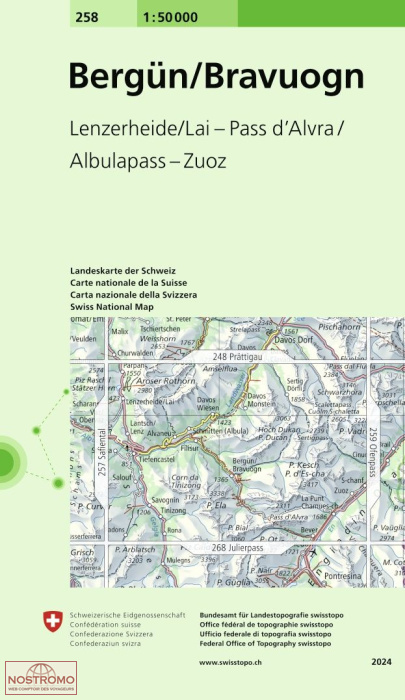 258 BERGÜN/BRAVUOGN - LENZERHEIDE/LAI - PASS D'ALVRA/ALBULAPASS - ZUOZ | Swisstopo topographic map