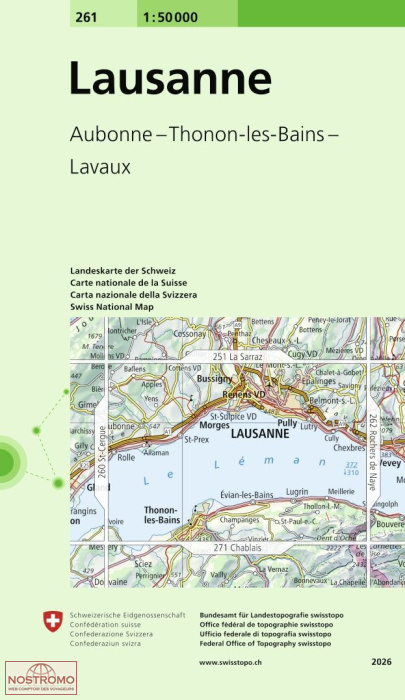 261 LAUSANNE - AUBONNE - THONON-LES-BAINS - LAVAUX | carte topographique Swisstopo