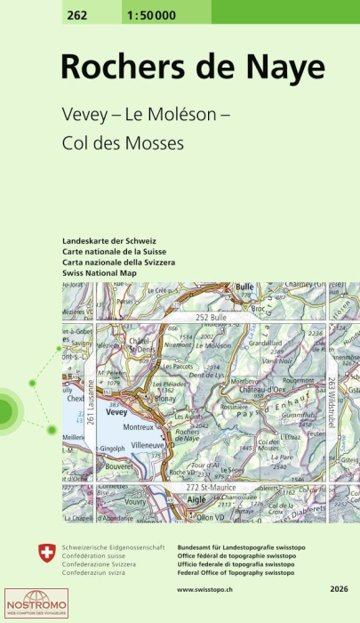 262 ROCHERS DE NAYE - VEVEY - LE MOLÉSON - COL DES MOSSES | carte topographique Swisstopo