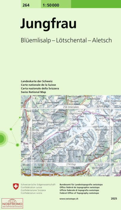 264 JUNGFRAU - BLÜEMLISALP - LÖTSCHENTAL - ALETSCH | carte topographique Swisstopo