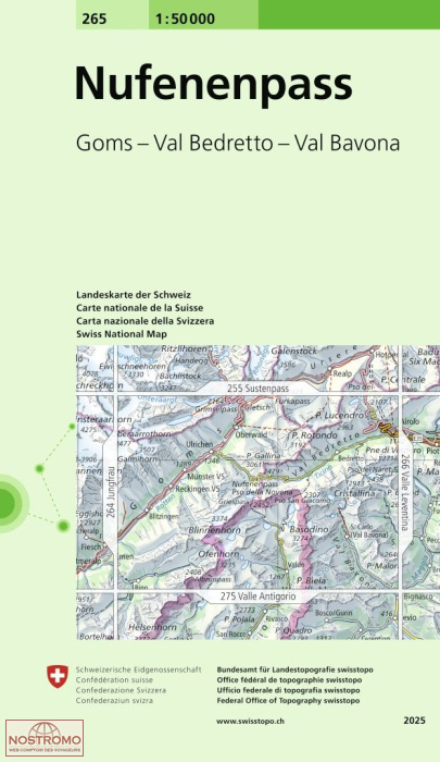 265 NUFENENPASS - GOMS - VAL BEDRETTO - VAL BAVONA | carte topographique Swisstopo