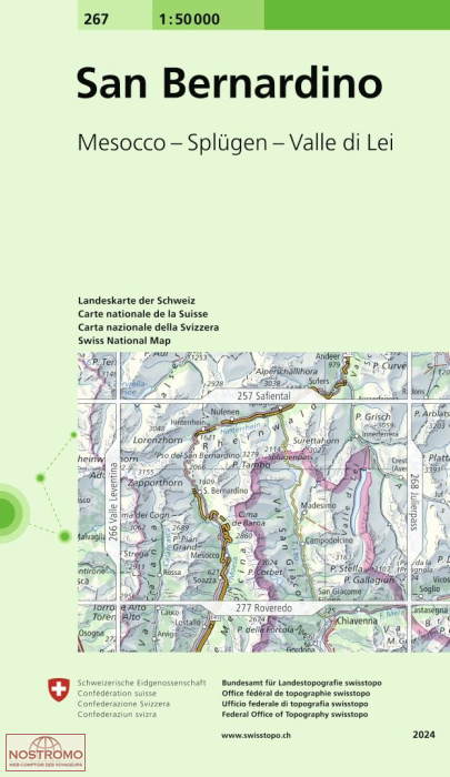 267 SAN BERNARDINO - MESOCCO - SPLÜGEN - LAGO DI LEI | carte topographique Swisstopo