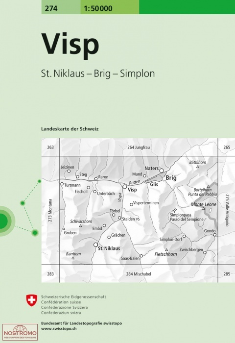 274 VISP - ST. NIKLAUS - BRIG - SIMPLON | carte topographique Swisstopo