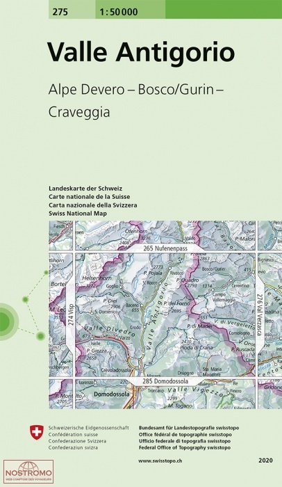 275 VALLE ANTIGORIO - ALPE DEVERO - BOSCO/GURIN - CRAVEGGIA | carte topographique Swisstopo