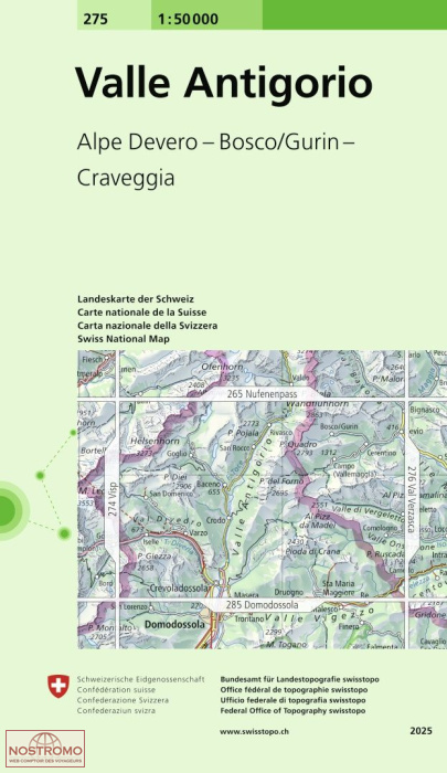 275 VALLE ANTIGORIO - ALPE DEVERO - BOSCO/GURIN - CRAVEGGIA | Swisstopo topographic map