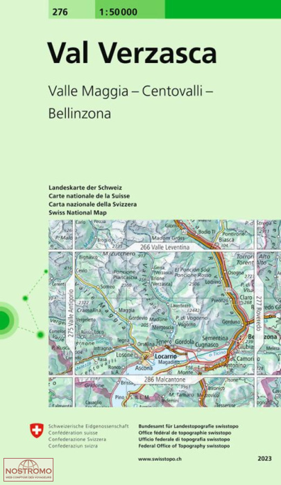 276 VAL VERZASCA - VALLE MAGGIA - CENTOVALLI - BELLINZONA | carte topographique Swisstopo