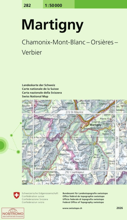 282 MARTIGNY - CHAMONIX - ORSIÈRES - VERBIER | carte topographique Swisstopo
