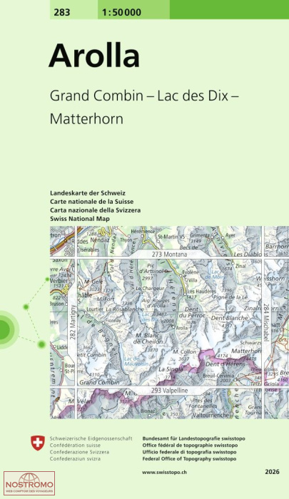 283 AROLLA - GRAND COMBIN - LAC DES DIX - MATTERHORN | Swisstopo topographic map