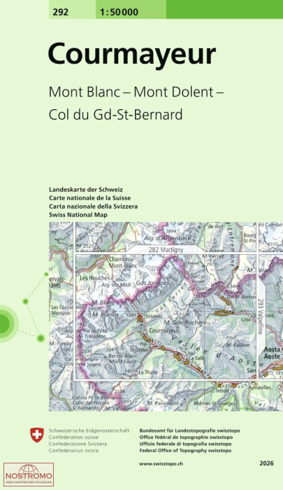 292 COURMAYEUR - MONT BLANC - MONT DOLENT - COL DU GD-ST-BERNARD | Swisstopo topographic map