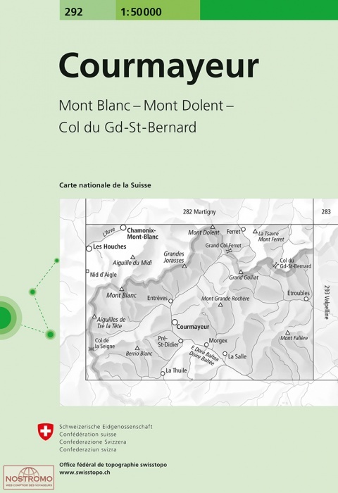 292 COURMAYEUR - MONT BLANC - MONT DOLENT - COL DU GD-ST-BERNARD | Swisstopo topographic map