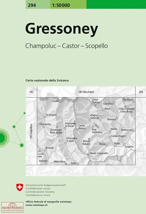 294 GRESSONEY - CHAMPOLUC - CASTOR - SCOPELLO | Swisstopo topographic map