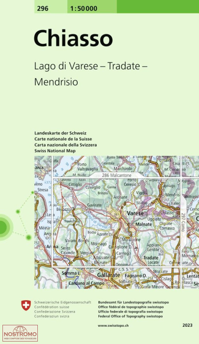 296 CHIASSO - LAGO DI VARESE - TRADATE - MENDRISIO | carte topographique Swisstopo