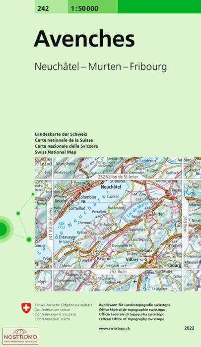 242 AVENCHES - NEUCHÂTEL - MURTEN - FRIBOURG | Swisstopo topographic map