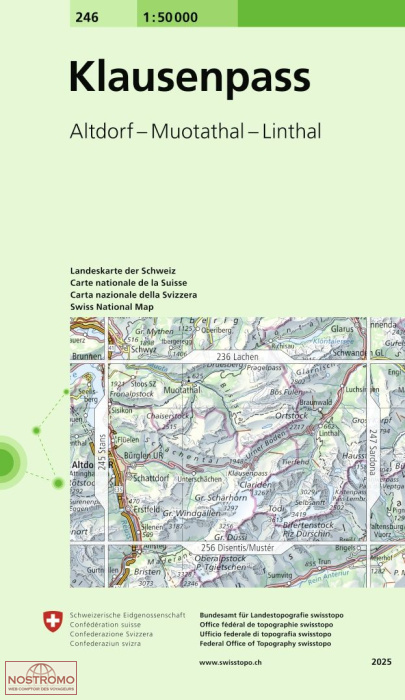 246 KLAUSENPASS - ALTDORF - MUOTATHAL - LINTHAL | Swisstopo topographic map